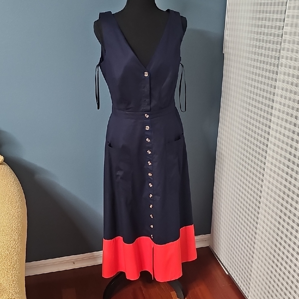 1901 Navy and Red Midi Dress
